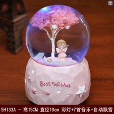 워터볼 수정수 투명 둥근공 환상적 오르골 여학생 성탄 유니콘 집 인테리어 소품, T31-레몬황 벚꽃 천사 빅사이즈 A