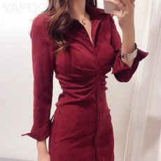 (YAPOGI) 여성 긴팔 홀복 가을 섹시 정장원피스 자켓 셔츠형 미니원피스 클럽의상