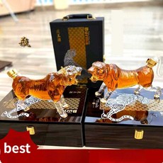 고급 호랑이 술병 750ml 선물 럭셔리 와인병 담금주, 750ml 투명 호랑이 + 골드 케이스, 1개