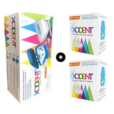 XODENT 프리미엄 틀니 클리닝 키트 | 클렌징 배스 2개 스트레이너 바스켓 부드러운 빗살 브러시 태블릿 390개 클리너