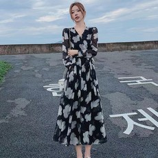 봄 여름 얇은 긴팔 플라워 원피스