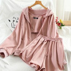 패션 여성 봄 가을 스트리트 후드 스웨터 쓰리피스