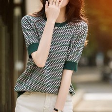 스타일아유 여성 여름 기본 송송 벌집 패턴 라운드 반팔티 니트 티셔츠