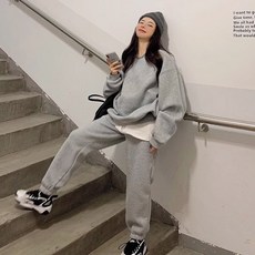 메이킹유 [겨울츄리닝/꾸안꾸] 4color 따뜻 기모 맨투맨 조거 트레이닝 밴딩 팬츠 세트 셋업 루즈핏 3062트위리기모세트