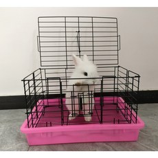 비뇨방지 실내전용 토끼장 미디움 분뇨방지 더치 방지 돼지 기니피그장 풀세트 자동분뇨제거, 20 스프링도어 미디움 사이즈 블랙 케이지 핑크 트레이
