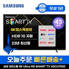 삼성 43인치 TV 4K UHD 스마트TV 43CU7000 23년형 LED 미러링 넷플릭스 유튜브, 매장방문, 43형