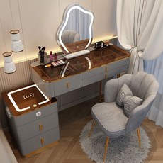 화장대 세트 연예인 화장대 거울 포함, 갈색 유리 + 거울 (D) / 회색 / 의자 (I), 120cm