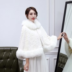 신부 웨딩드레스 숄 판초 빅사이즈 결혼 들러리 퍼 보온 두꺼운 겨울 화이트