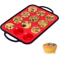 CAKETIME 실리콘 머핀 팬 미니 컵케이크 팬보다 큰 금속 강화 프레임 12컵 다루기 쉬운 홈메이드 에그 바이트 베이킹용 논스틱 작은 트레이, 1, Black