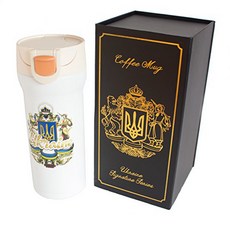 Ukrainian Travel Mug Souvenir Ukraine UA Tryzub Coat Of Arms Gift Package (White) 우크라이나 여행 머그 기념품 우크, 1
