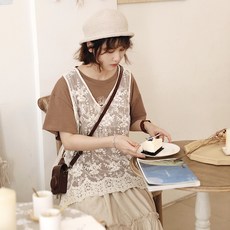 여성 빈티지 레이스 나시 민소매 조끼 베스트