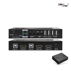 랜스타 HDMI KVM 스위치 2포트 리모트 컨트롤 PC2대 제어 4K60Hz 지원 케이블포함, 1개