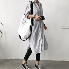 이유무무 NQ-083 스트라이프 롱셔츠 카라셔츠원피스