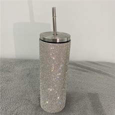 다이아몬드 보온병 빨대가 달린 커피 컵 스테인리스 스틸 물병 텀블러 머그잔 여자 여자 선물 20, 20oz, 1개