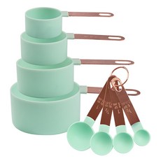 스테인레스 스틸 측정 컵 스푼 세트 손잡이 주방 베이킹 도구 액세서리 계량 8 개/세트, Gold-Green, 1개