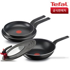 테팔 심플리클린 프라이팬 세트 4p, 블랙 + 레드, 프라이팬 24cm + 30cm + 웍 28cm + 멀티뚜껑