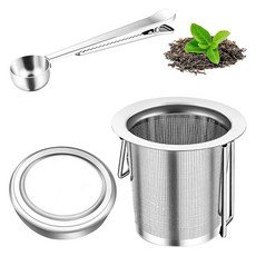304 스테인레스 스틸 차 채반 뚜껑과 스푼 접을 수 있는 손잡이 대부분의 에 맞음, silver, 1개