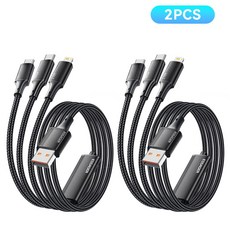 Essager 100W 7A 3in1 멀티 고속충전 케이블, 블랙, 2개, 1.2m 블랙, 2개, 1.2m