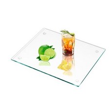 VSAR House 주방용 강화 유리 도마 40.6 x 30.5cm16 12인치 미끄럼 방지 발 식기 세척기 사용 가능 내열성 비산 긁힘 화이트 블랙 대리석 패턴, Clear-16x12