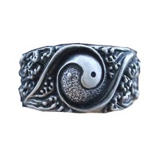 카이 고대 실버 링 타이 실버 반지 feng shui qi ring jewelry를위한 태극
