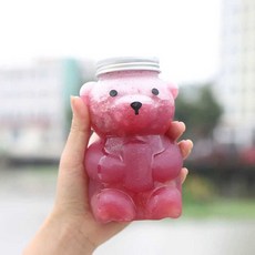 곰돌이 보틀 일회용 베어 음료 200개 카페 용기 공병 곰돌이물병 곰 병 눈사람 주스 케이스 투명 포장 상업, 1개
