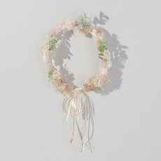 청순라넌큘러스화관 셀프 웨딩화관 꽃꽂이재료 만들기 행잉플랜트 원형티아라 브라이덜샤워, 크림