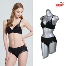 푸마바디웨어 푸마 NEW 여성 데일리 풀커버 업 브라팬티 2종 블랙