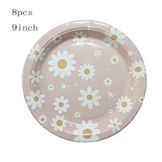 핑크 일회용 종이 접시 컵 냅킨 생일 파티 베이비 샤워 웨딩 장식 용품 8, 9inch pink plate, 1개