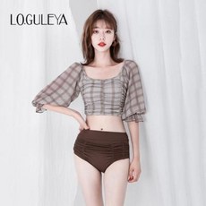 플라워 반팔 모노키니 로우리 쁘띠 초등생 체크 삼각 분리 수영복 푸쉬업 레저녀, 오류 발생시 문의 ( 건솔02 )