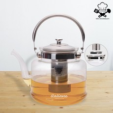 우승주방 내열유리 티포트 주전자 차 티메이커 티팟 유리다관, 투명, 2000ml, 1개