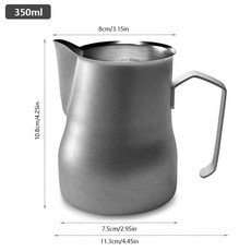 바리스타용품 스테인리스 스틸 우유 거품 피처 커피 바리스타 에스프레소 스팀 라떼 컵 주전자 350 ml 500ml, 01 silver 350ml