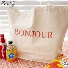 티데일리 남여공용 봉주르 캔버스 빅 에코백 빅사이즈 숄더 BAG