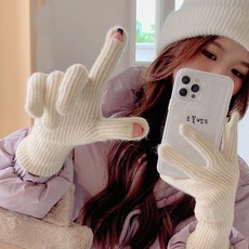 은꽃밴드 [ 울 소재 장갑 ] 27cm 롱 핑거홀 스마트 터치 니트 남여공용, 아이보리