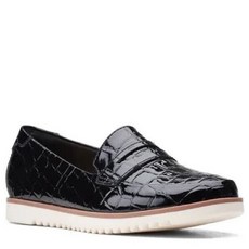 Clarks 클락스 세레나 테리 로퍼 플랫 블랙 크록 에나멜 가죽 사이즈 9.5