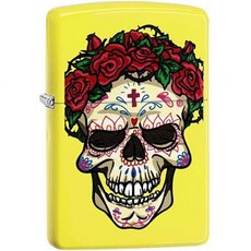 Zippo 장미 지포 슈가 스컬 네온 옐로우 매트 라이터