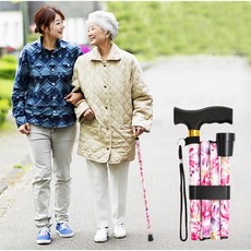 다다실버케어 할머니 예쁜 접이식 지팡이 꽃 무늬 초경량 어르신 지팡이 효도지팡이 부모님 선물, 화이트, 1개