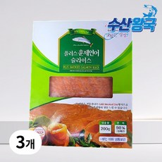 수산왕국 프리미엄 칠레산 훈제연어 연어슬라이스 필렛, 3개