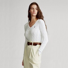 폴로 랄프 로렌 꽈베기 케이블 니트 브이넥 화이트 여성 스웨터 365662