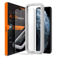 Spigen AlignMaster 유리 필름 iPhone 11 Pro Max iPhone XS Max용 가이드 테두리가 있는 iPhone11Pro Max용 보호 필름 2장입, 1개