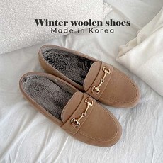 르벨슈 국내제작 스웨이드 털 단화 체인 버클 여성 로퍼 구두