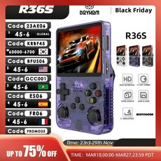 레트로 휴대용 비디오 게임 콘솔 오픈 소스 R36S 리눅스 시스템 35 인치 IPS 스크린 휴대용 포켓 비디오 플레이어 R35S 64GB 게임, 1)Black
