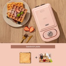 토스트기 4구 미니오븐 다기능 전기 샌드위치 메이커 타임드 와플 토스터 베이킹 타코야키 팬케이크 아침 식사 기계, 6) pink 1 plate