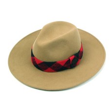 [천삼백케이] [유니버셜 케미스트리] Red Check Line Wool Beige Fedora 울페도라