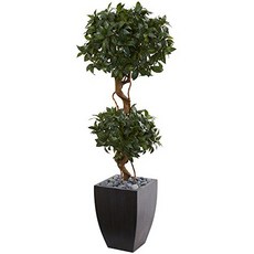 Nearly Natural Artificial Wash 4.5' Sweet Bay Double Topiary Tree Black Planter Green 거의 자연적인 인공 세척, 1
