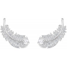 [swarovski 스와로브스키] SWAROVSKI 여성의 멋진 깃털 로듐 도금 피어싱 스터드 귀걸이 화이트 크리스탈