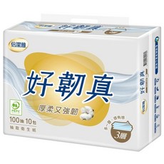 倍潔雅 好韌真 抽取式衛生紙，全新升級六重保障，加厚柔軟設計，精選優質紙漿，3層，100抽10包, 10包, 1袋