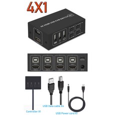 60HZ 스위치 4K 공유용 KVM 컨트롤러 USB 데스크탑 키보드 마우스 모니터 HDMI 포트 장치 포함 듀얼, 4X1, 1개