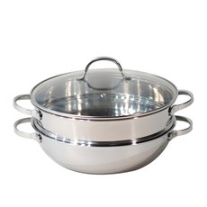 HANIL STAINLESS STEEL Ordin電磁爐適用雙耳3層304不鏽鋼淺湯鍋+蒸籠+鍋蓋組, 1套, 32厘米