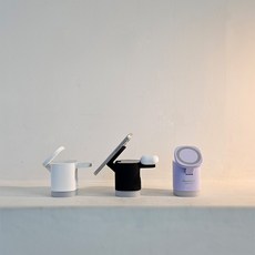 머레이 맥세이프 LED 삼성 갤럭시워치 애플워치 호환 3in1 고속 무선충전 거치대 cube-10 +맥세이프 링, 퍼플, 1개