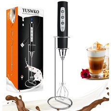 YUSWKO 충전식 우유 거품기 핸드헬드 헤드 3개 실버 커피 전기 음료 폼 믹서 라떼 카푸치노 핫초콜릿 계란에 맞게 조절 가능한 3가지 속도로 미니 핸드 젓기 핫템 잇템, 스탠드 포함, 블랙